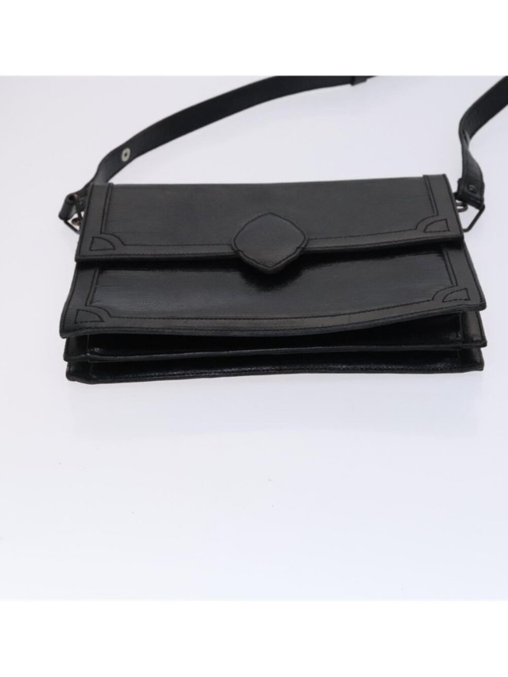 Authentic SAINT LAURENT Shoulder Bag Leather Embossed Black - Picture 2 of 16